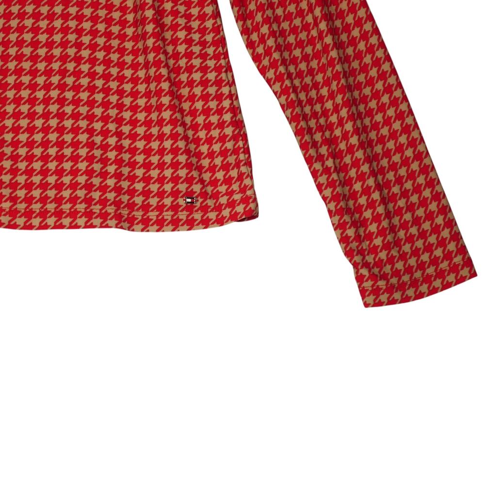 Tommy Hilfiger Blouse Womens Small Red Tan Houndstooth Button Front Long Sleeve - Picture 4 of 12
